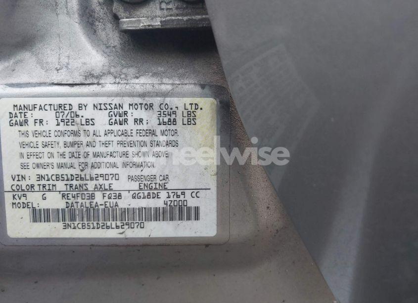 Photo 9 of 2006 Nissan Sentra 1.8S (VIN 3N1CB51D26L629070)