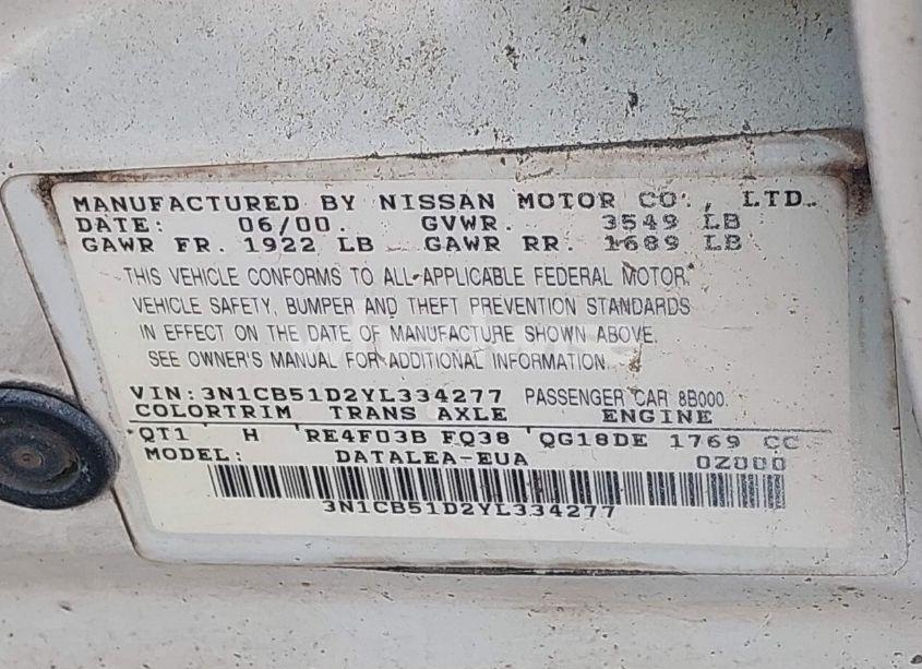 Photo 9 of 2000 Nissan Sentra GXE/XE (VIN 3N1CB51D2YL334277)