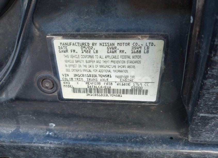 Photo 9 of 2003 Nissan Sentra XE (VIN 3N1CB51D33L704581)