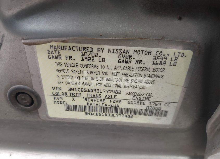 Photo 9 of 2003 Nissan Sentra GXE (VIN 3N1CB51D33L777482)