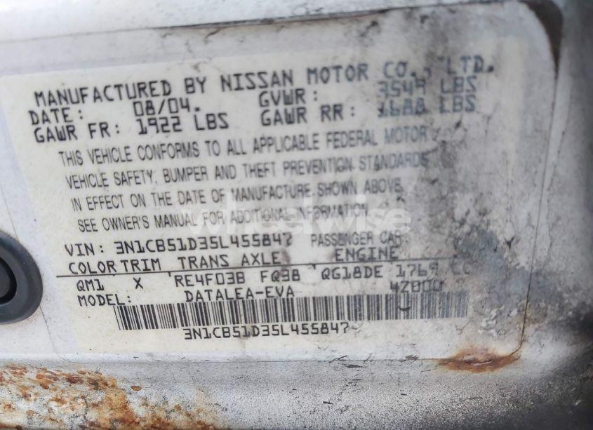 Photo 9 of 2005 Nissan Sentra 1.8S (VIN 3N1CB51D35L455847)