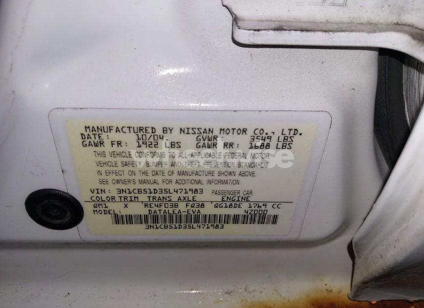 Photo 9 of 2005 Nissan Sentra 1.8S (VIN 3N1CB51D35L471983)