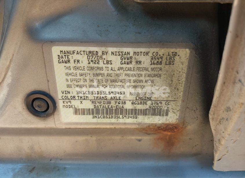 Photo 9 of 2005 Nissan Sentra 1.8S (VIN 3N1CB51D35L593453)