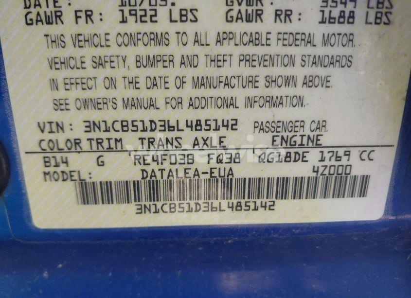 Photo 9 of 2006 Nissan Sentra 1.8S (VIN 3N1CB51D36L485142)