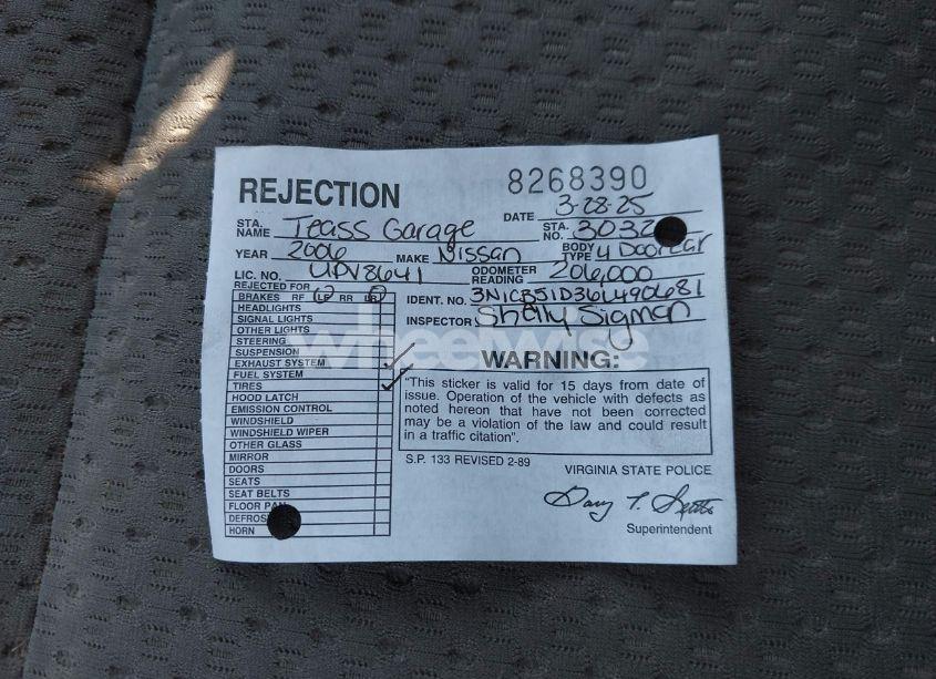 Photo 12 of 2006 Nissan Sentra 1.8S (VIN 3N1CB51D36L490681)