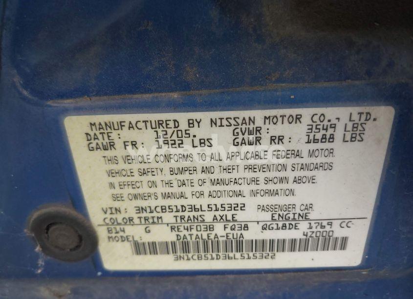 Photo 9 of 2006 Nissan Sentra 1.8S (VIN 3N1CB51D36L515322)