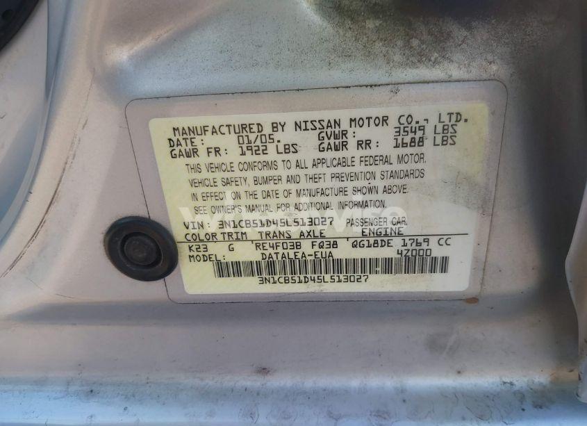 Photo 9 of 2005 Nissan Sentra 1.8S (VIN 3N1CB51D45L513027)