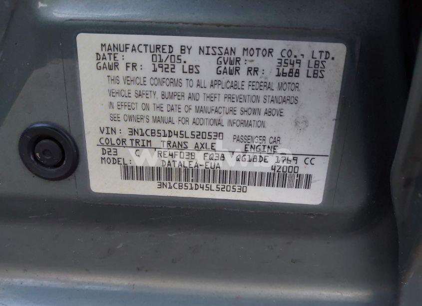 Photo 9 of 2005 Nissan Sentra 1.8S (VIN 3N1CB51D45L520530)