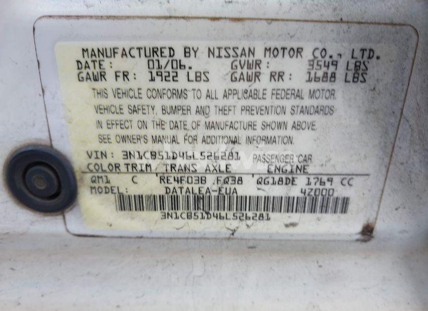 Photo 9 of 2006 Nissan Sentra 1.8S (VIN 3N1CB51D46L526281)