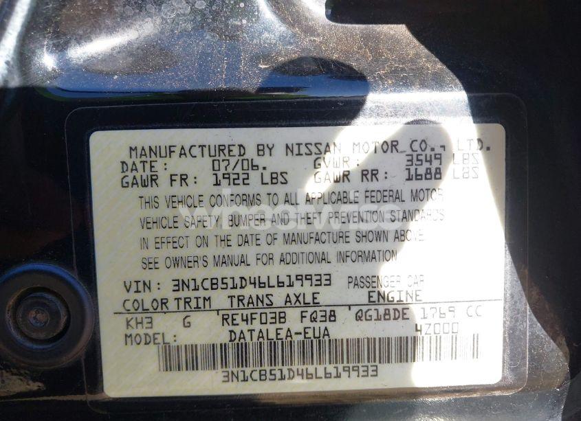 Photo 9 of 2006 Nissan Sentra 1.8S (VIN 3N1CB51D46L619933)