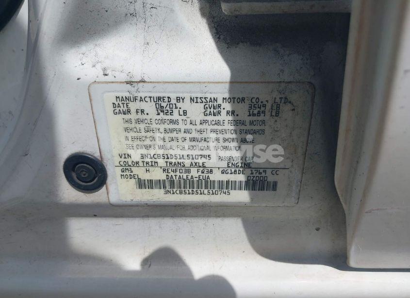 Photo 9 of 2001 Nissan Sentra GXE (VIN 3N1CB51D51L510745)