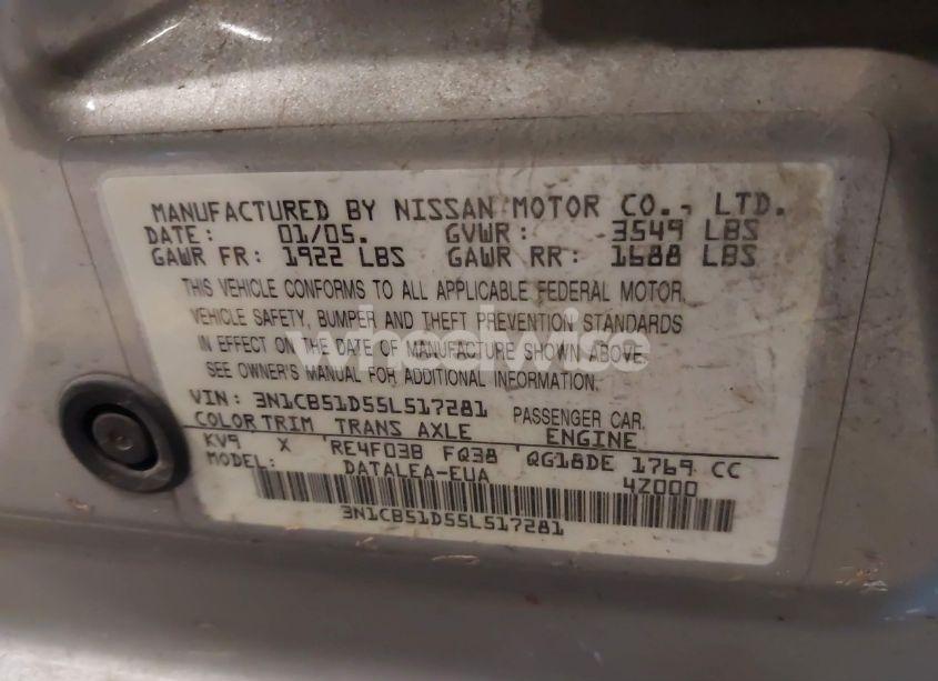 Photo 9 of 2005 Nissan Sentra 1.8S (VIN 3N1CB51D55L517281)