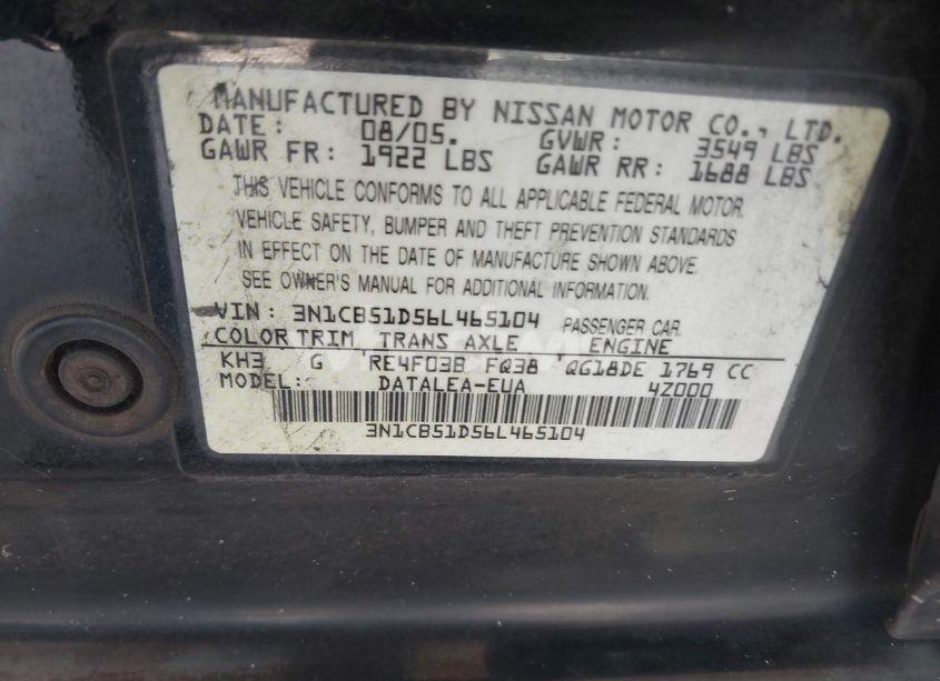 Photo 9 of 2006 Nissan Sentra 1.8S (VIN 3N1CB51D56L465104)