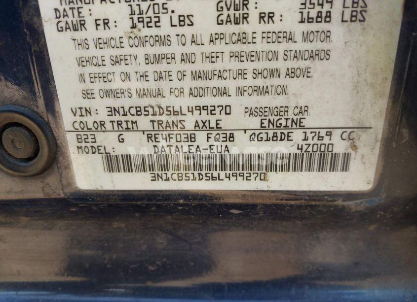 Photo 9 of 2006 Nissan Sentra 1.8S (VIN 3N1CB51D56L499270)