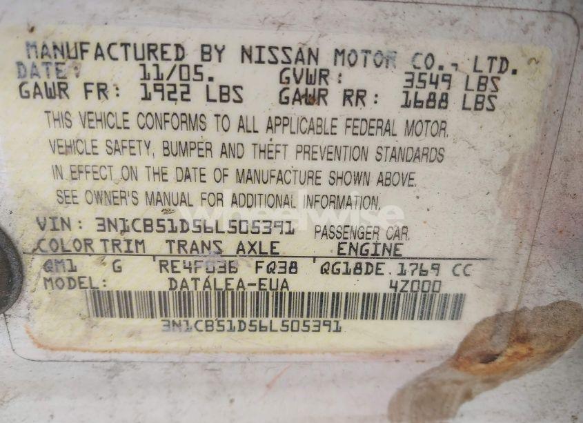 Photo 9 of 2006 Nissan Sentra 1.8S (VIN 3N1CB51D56L505391)