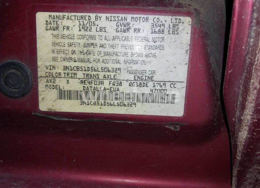 Photo 9 of 2006 Nissan Sentra 1.8S (VIN 3N1CB51D56L506329)