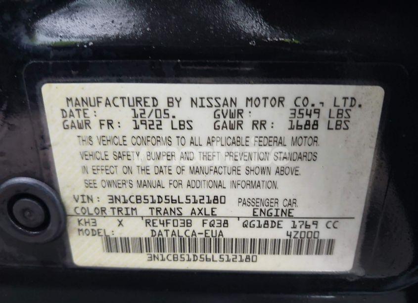 Photo 9 of 2006 Nissan Sentra 1.8 (VIN 3N1CB51D56L512180)
