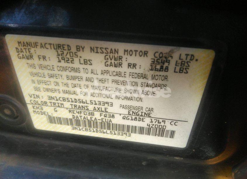 Photo 9 of 2006 Nissan Sentra 1.8S (VIN 3N1CB51D56L513393)