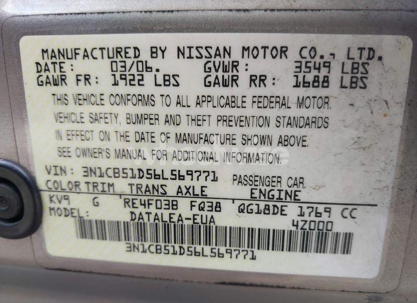 Photo 9 of 2006 Nissan Sentra 1.8S (VIN 3N1CB51D56L569771)