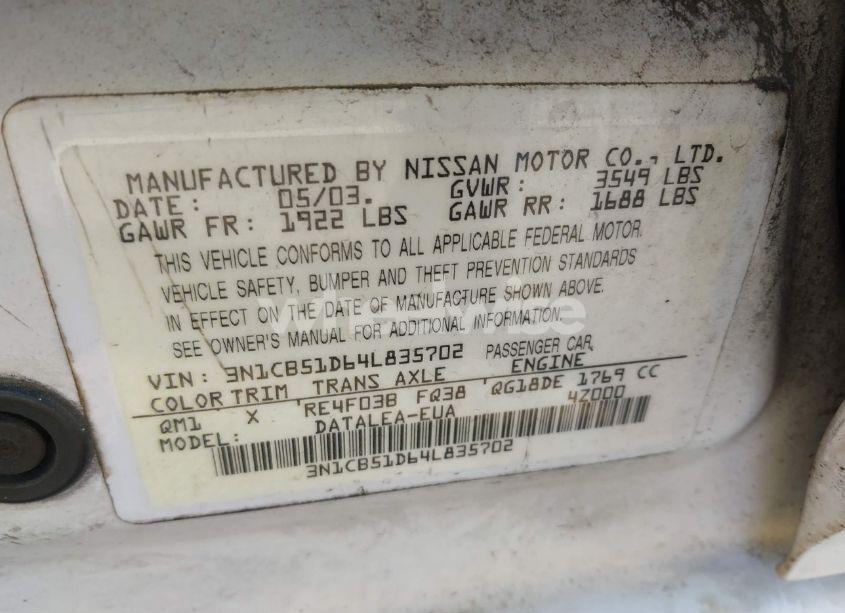 Photo 9 of 2004 Nissan Sentra 1.8S (VIN 3N1CB51D64L835702)