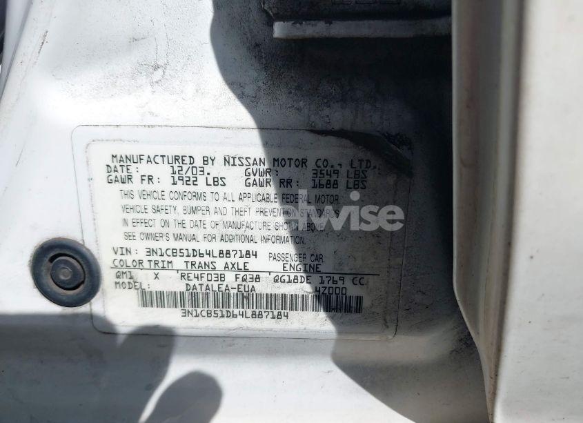 Photo 9 of 2004 Nissan Sentra 1.8S (VIN 3N1CB51D64L887184)