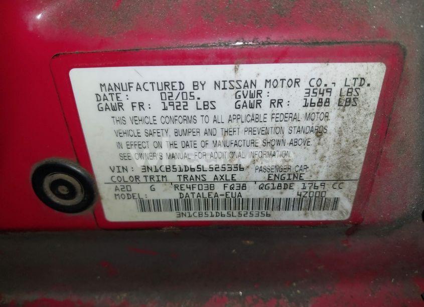 Photo 9 of 2005 Nissan Sentra 1.8S (VIN 3N1CB51D65L525356)