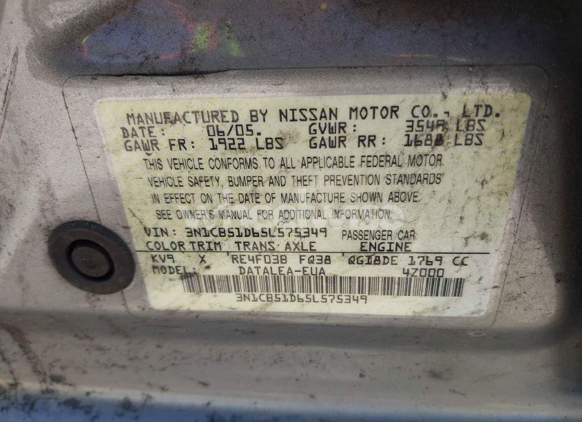 Photo 9 of 2005 Nissan Sentra 1.8S (VIN 3N1CB51D65L575349)