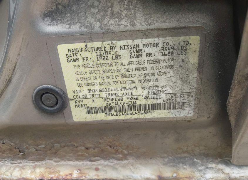 Photo 9 of 2006 Nissan Sentra 1.8 (VIN 3N1CB51D66L496829)