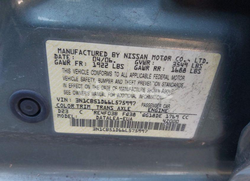 Photo 9 of 2006 Nissan Sentra 1.8S (VIN 3N1CB51D66L575997)