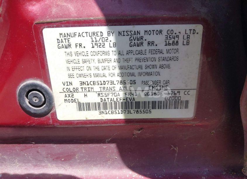 Photo 9 of 2003 Nissan Sentra XE (VIN 3N1CB51D73L785505)