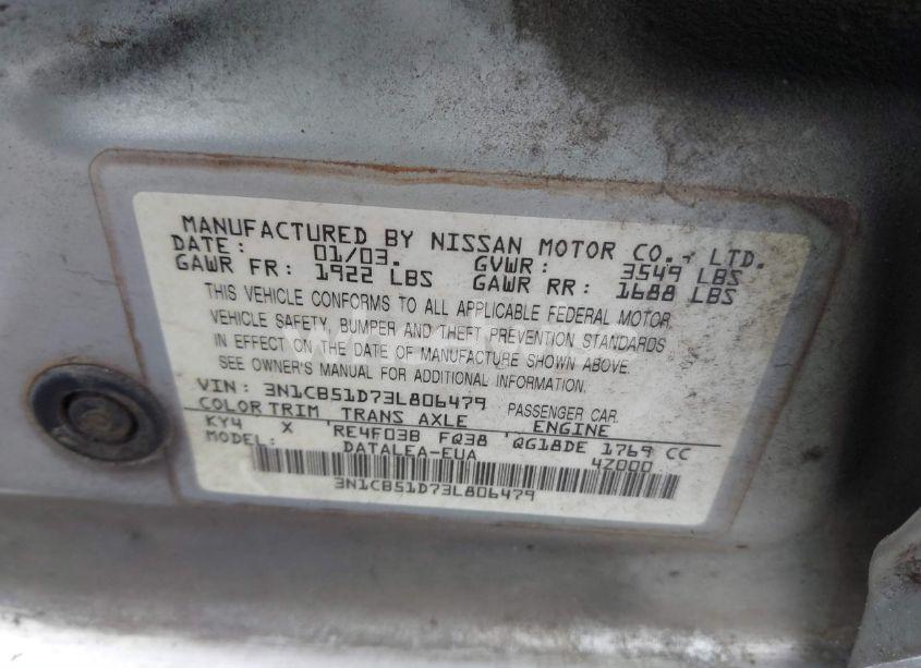 Photo 9 of 2003 Nissan Sentra GXE (VIN 3N1CB51D73L806479)