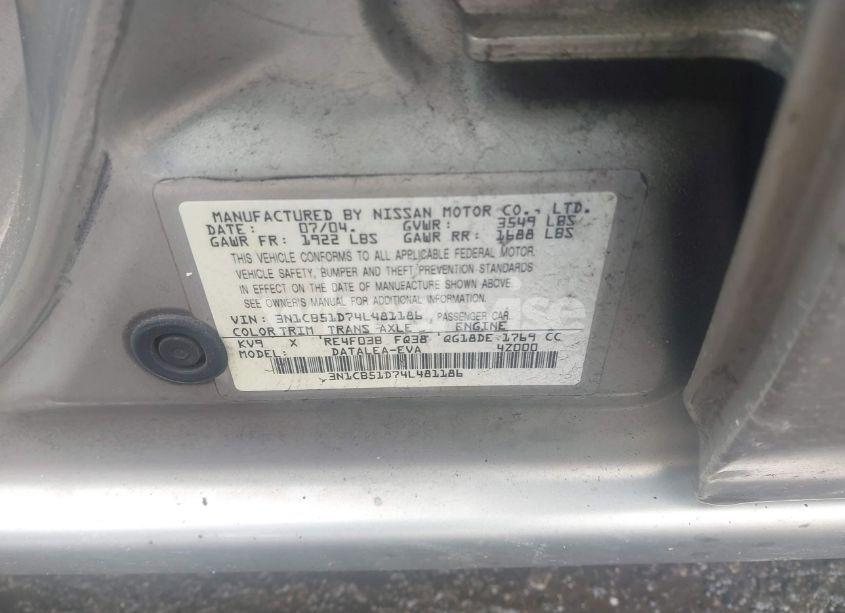 Photo 9 of 2004 Nissan Sentra 1.8S (VIN 3N1CB51D74L481186)