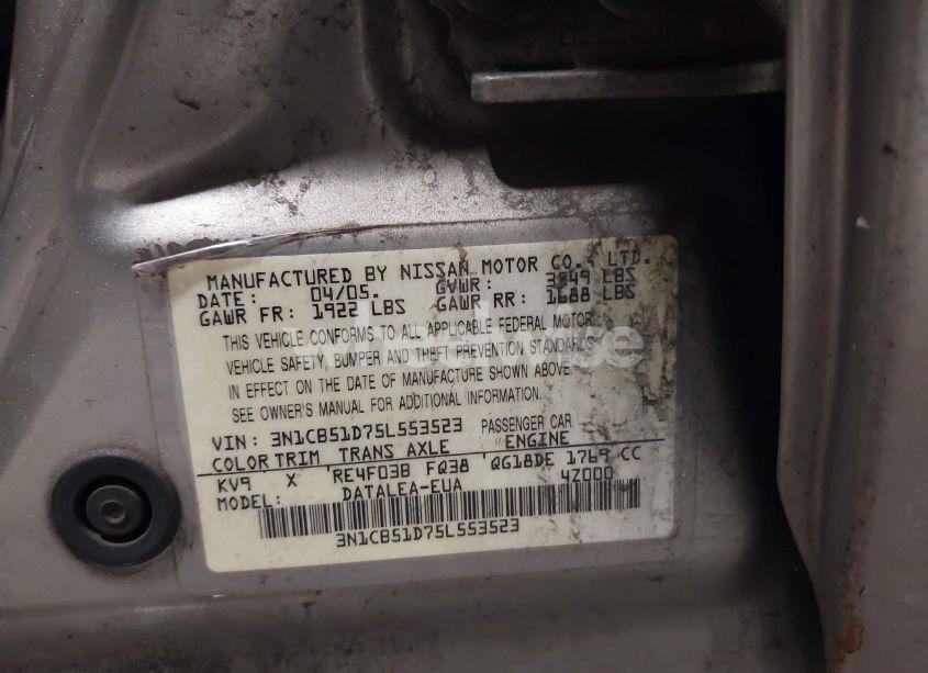 Photo 9 of 2005 Nissan Sentra 1.8S (VIN 3N1CB51D75L553523)