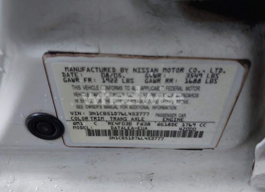 Photo 9 of 2006 Nissan Sentra 1.8S (VIN 3N1CB51D76L453777)