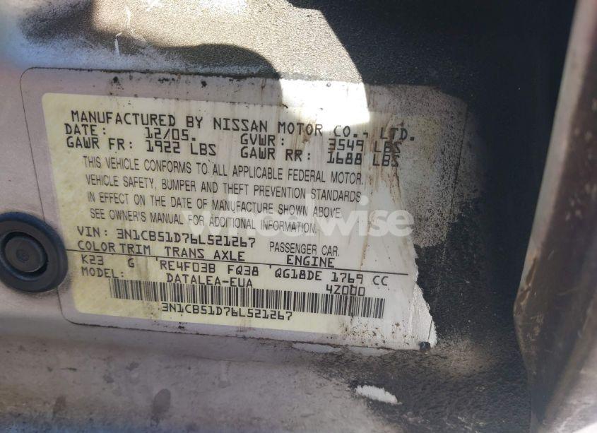 Photo 9 of 2006 Nissan Sentra 1.8S (VIN 3N1CB51D76L521267)