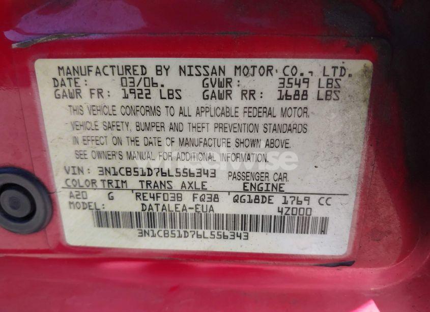 Photo 9 of 2006 Nissan Sentra 1.8S (VIN 3N1CB51D76L556343)