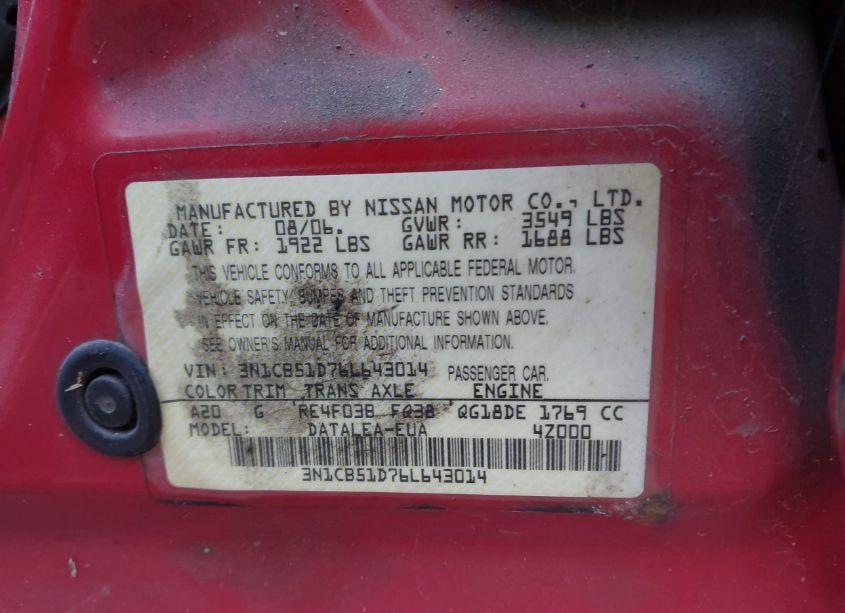 Photo 9 of 2006 Nissan Sentra 1.8S (VIN 3N1CB51D76L643014)