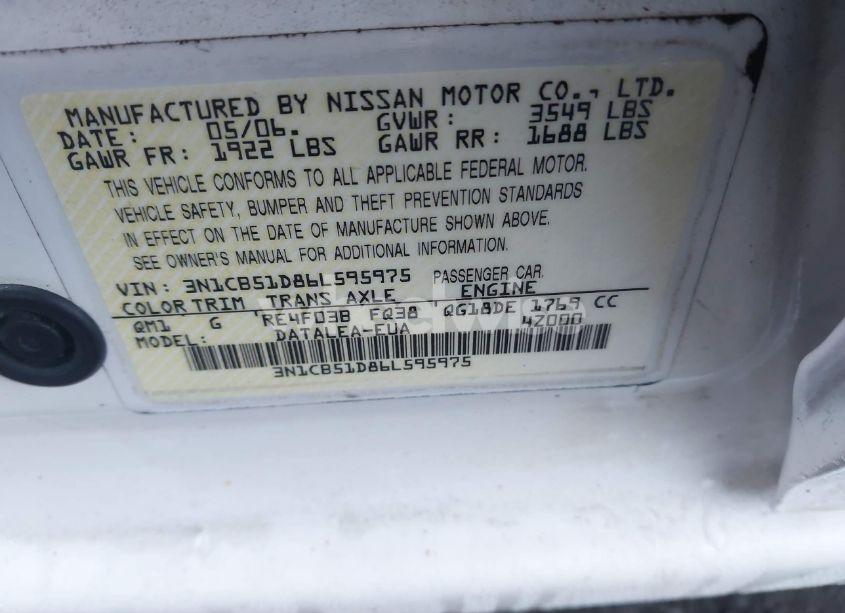 Photo 9 of 2006 Nissan Sentra 1.8S (VIN 3N1CB51D86L595975)