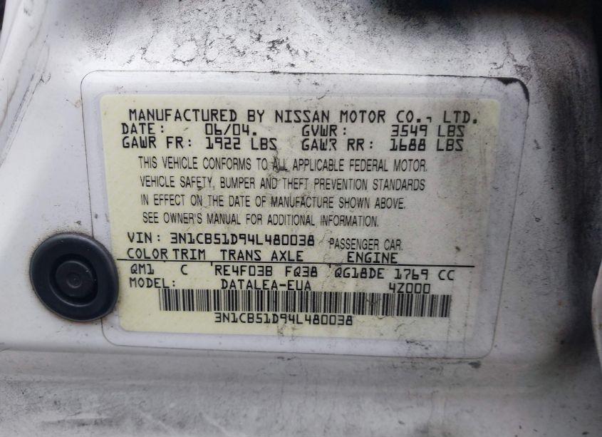 Photo 9 of 2004 Nissan Sentra 1.8S (VIN 3N1CB51D94L480038)