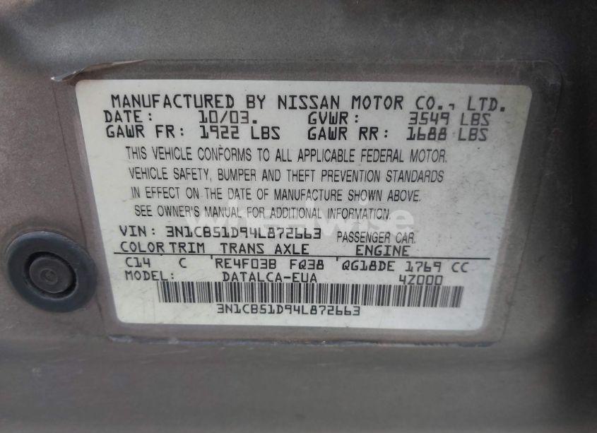 Photo 9 of 2004 Nissan Sentra 1.8 (VIN 3N1CB51D94L872663)