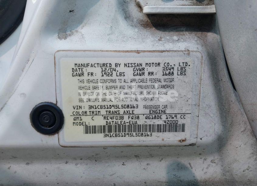 Photo 9 of 2005 Nissan Sentra 1.8S (VIN 3N1CB51D95L508163)