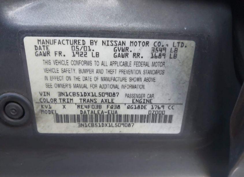 Photo 9 of 2001 Nissan Sentra GXE (VIN 3N1CB51DX1L509087)