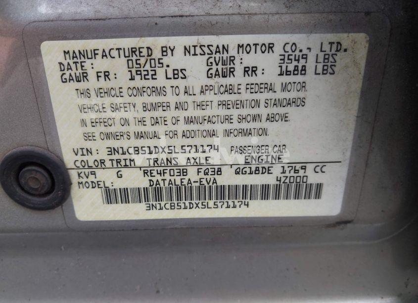 Photo 9 of 2005 Nissan Sentra 1.8S (VIN 3N1CB51DX5L571174)