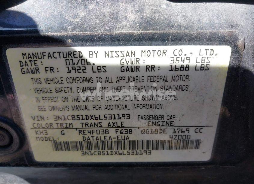 Photo 9 of 2006 Nissan Sentra 1.8S (VIN 3N1CB51DX6L531193)