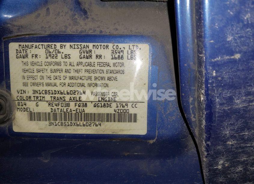 Photo 9 of 2006 Nissan Sentra 1.8S (VIN 3N1CB51DX6L602764)