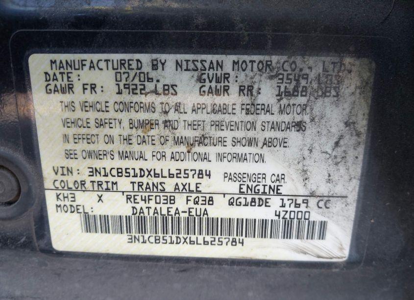 Photo 9 of 2006 Nissan Sentra 1.8S (VIN 3N1CB51DX6L625784)