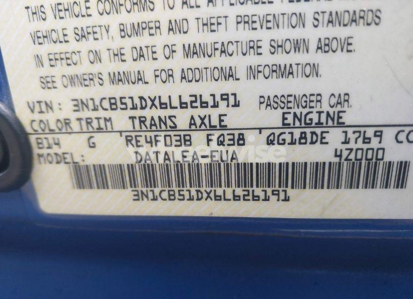 Photo 9 of 2006 Nissan Sentra 1.8S (VIN 3N1CB51DX6L626191)