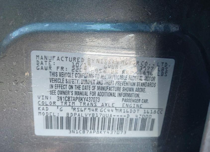 Photo 9 of 2019 Nissan Sentra NISMO (VIN 3N1CB7AP8KY437073)