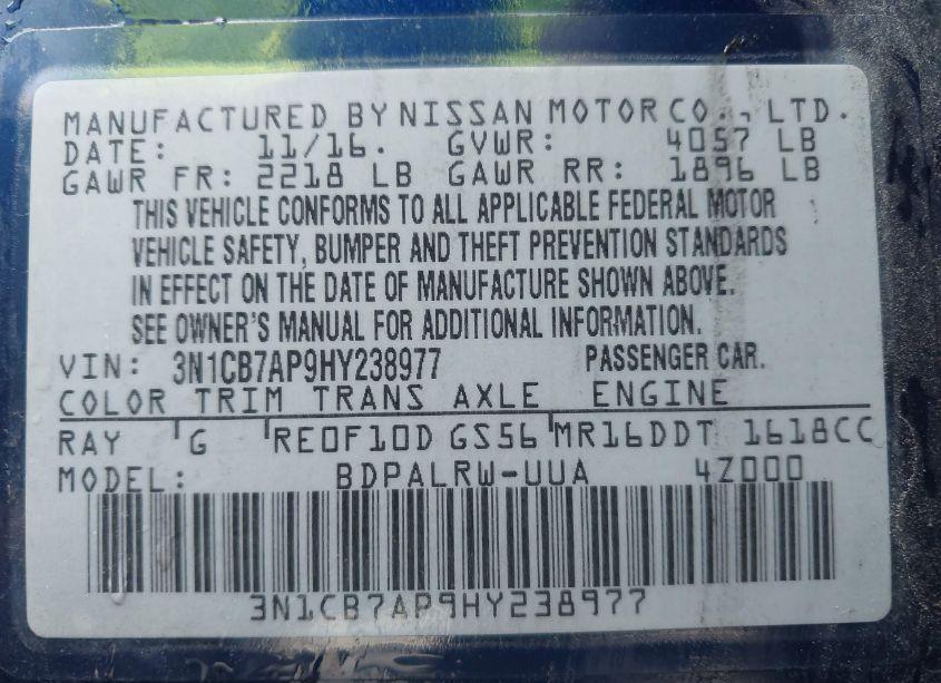 Photo 9 of 2017 Nissan Sentra SR TURBO (VIN 3N1CB7AP9HY238977)