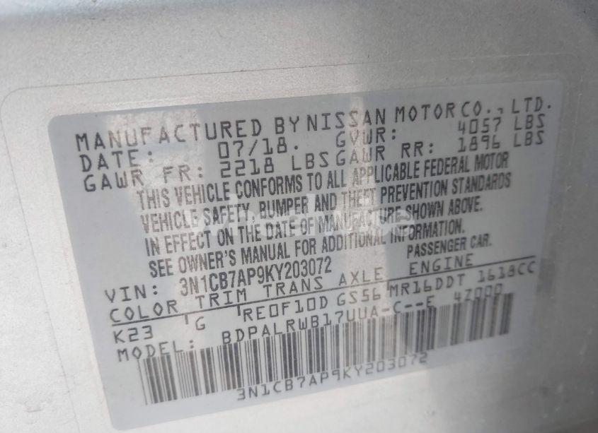 Photo 9 of 2019 Nissan Sentra SR TURBO (VIN 3N1CB7AP9KY203072)